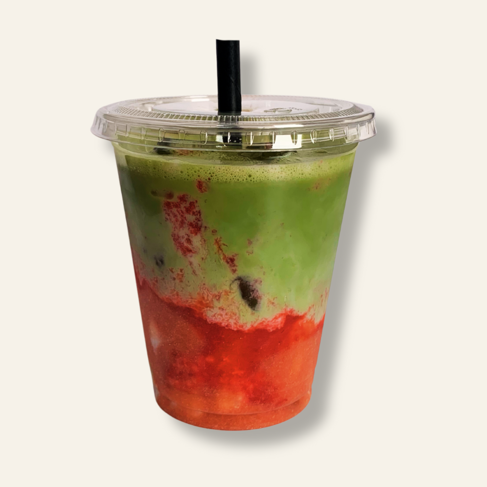 Rhubarb & Strawberry Iced Matcha