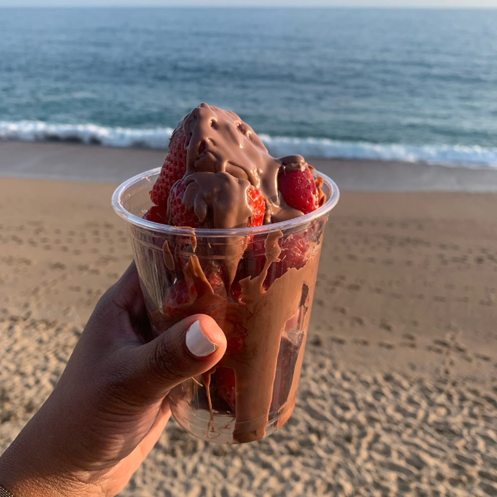 Cornish Strawberries with Melted Organic Milk Chocolate