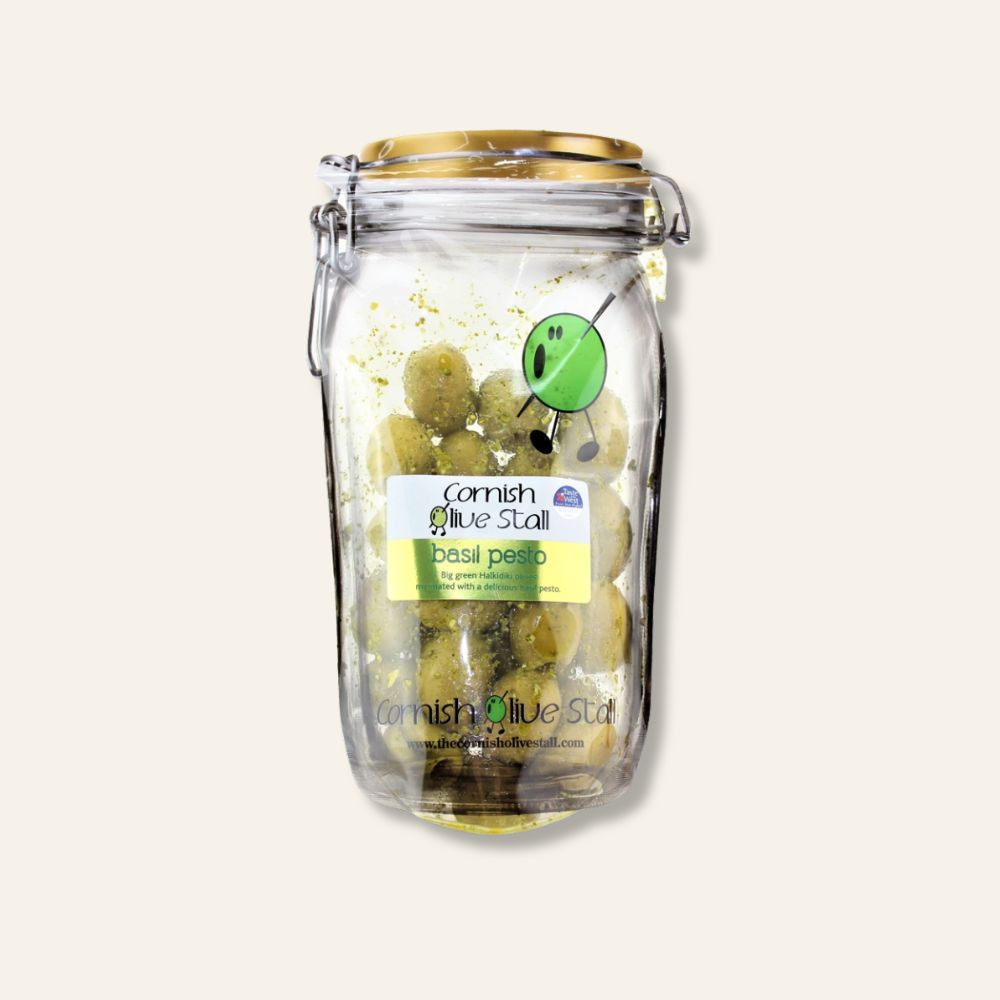 Cornish Olive Stall Basil Pesto Olives 200g